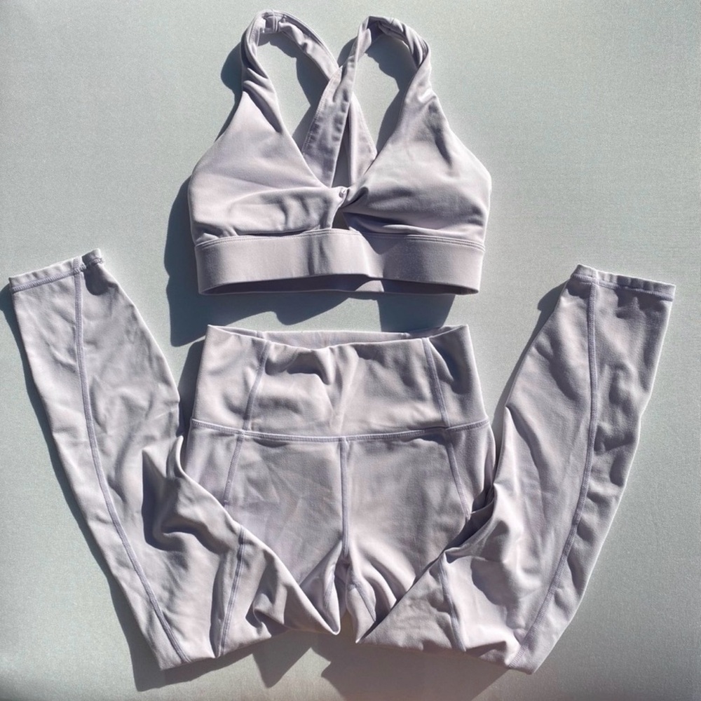 GUC Fabletics Lilac Oasis Twist Sports Bra + PureLuxe High Waisted 7/8 Legging S